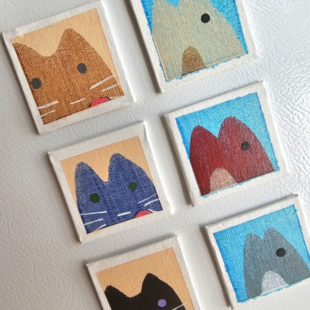 Cat & Fish Painted Magnet Set